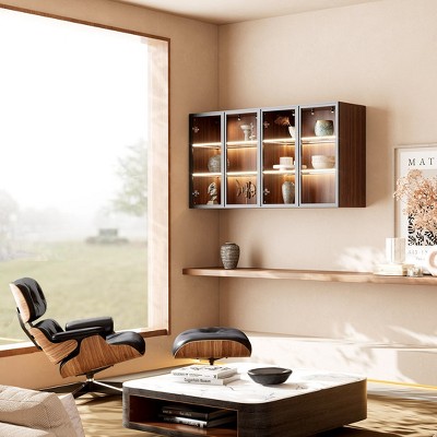 Wall Mounted Curio Cabinet with Glass Doors,15.75"D x 31.50"W x 32.25"H,Brown