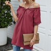 Anna-Kaci Women's Short Sleeve Peasant Blouse with Lace Trim Sleeves and Tie Neckline - 3 of 4