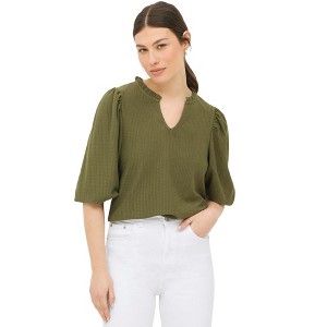 ellos Plus Size Textured Knit Ruffle Notch Neck Top - 1 of 4
