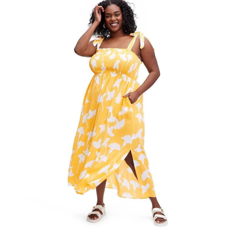 Women's Smocked Tie Strap Ginkgo Yellow Midi Dress - DVF for Target, 1 of 7