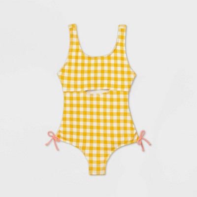 yellow gingham one piece swimsuit