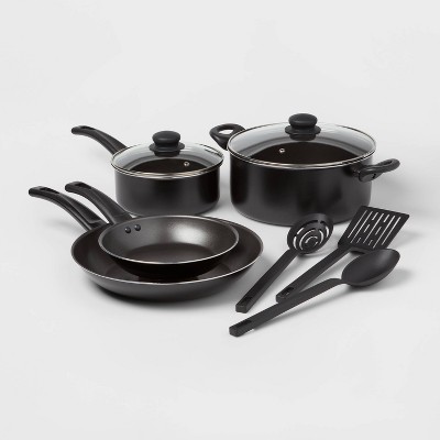 9pc Aluminum Nonstick Cookware Set Black - Room Essentials™