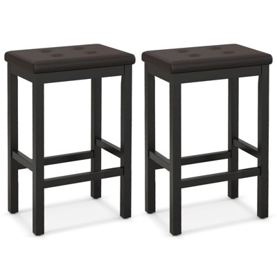 Tangkula Upholstered Bar Stools Set of 2/4 Counter Height Stools with Button-tufted PVC Leather Seat & Sturdy Footrests Brown & Black