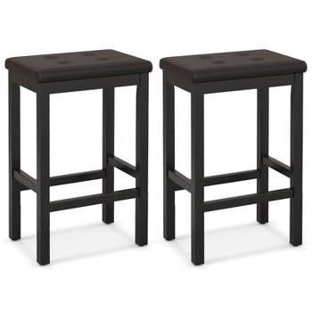 Tangkula Upholstered Bar Stools Set of 2/4 Counter Height Stools with Button-tufted PVC Leather Seat & Sturdy Footrests Brown & Black