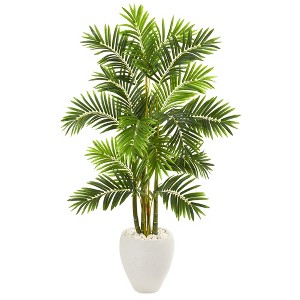 Nearly Natural 63-in Areca Palm Artificial Tree in White Planter - 1 of 2