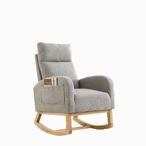 Lyngins Nursery Rocking Chair with Pockets,Upholstered Glider Rocking Chair with Non-slip Feet,Polyester Accent Chair for Bedroom,Living Room - 1 of 4
