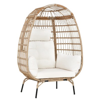 FDW Egg Chair Basket Lounge Chair Rattan Chair with Plush Cushions, White