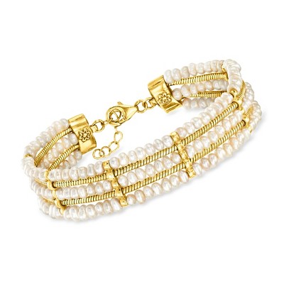 Ross-Simons 3.5-4mm Cultured Pearl Multi-Row Bracelet in 18kt Gold Over Sterling Size 7