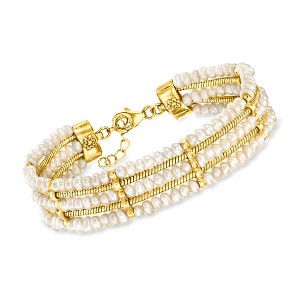 Ross-Simons 3.5-4mm Cultured Pearl Multi-Row Bracelet in 18kt Gold Over Sterling Size 7 - 1 of 4