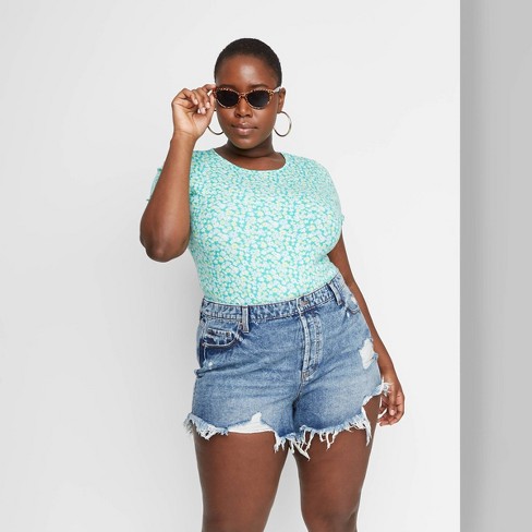 Women S Plus Size High Rise Frayed Hem Jean Shorts Wild Fable Medium Wash 26w Target
