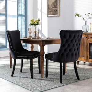 DOMETOUR Set of 2 Upholstered Wing-Back Dining Chair with Backstitching Nailhead Trim and Solid Wood Legs - 1 of 4