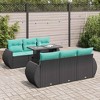 vidaXL 7 Piece Patio Sofa Set with Cushions Black Poly Rattan Acacia - 2 of 4