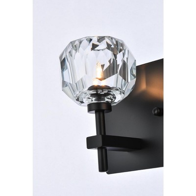 Black Iron and Crystal 2-Light Dimmable Wall Sconce