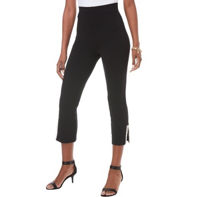 Roaman's Women's Plus Size Pearl-detail Capri, 34/36 - Black : Target