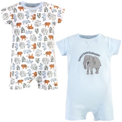 Touched by Nature Baby Organic Cotton Rompers 2pk, Endangered Elephant, 3-6 Months