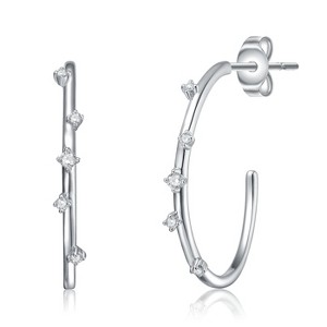 Guili 0.09ct White Gold Plated C-Hoop Earrings with Lab-Created Moissanite Station – Elegant & Modern Design - 1 of 2