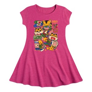 Girls' - Instant Message - Kpop Streetwear Girl Fit & Flair Cap Sleeve Graphic Dress - 1 of 3