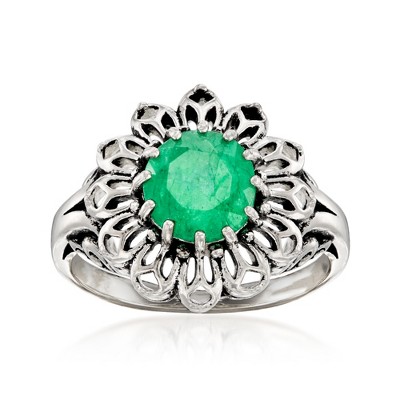 Ross-Simons 1.90 Carat Emerald Flower Ring in Sterling Silver