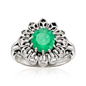 Ross-Simons 1.90 Carat Emerald Flower Ring in Sterling Silver Size 7 - 1 of 4