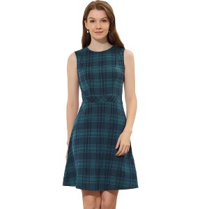 INSPIRE CHIC Women's Plaid Sleeveless Fit A-Line Houndstooth Work Mini Dress - 1 of 4