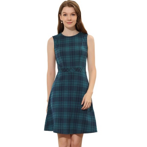 Allegra K Women's Peter Pan Collar Fit And Flare Mini Plaid Tartan