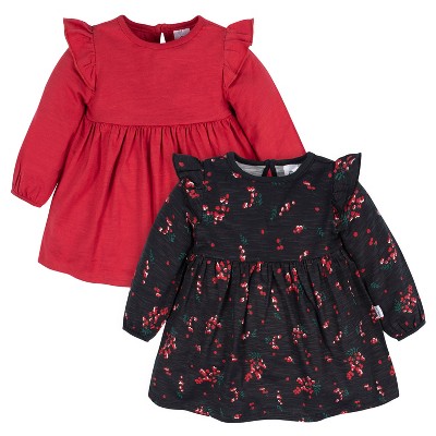 Gerber Baby & Toddler Girls Thanksgiving and Christmas Babydoll Dresses, 2-Pack