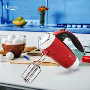 Betty Crocker 7 Speed Hand Mixer with Stand with Chrome Beater and Hooks, Metallic Red - 1 of 4