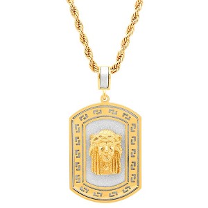 Steeltime 30" 18k gold plated stainless steel sandblast jesus head dog tag pendant - 1 of 4