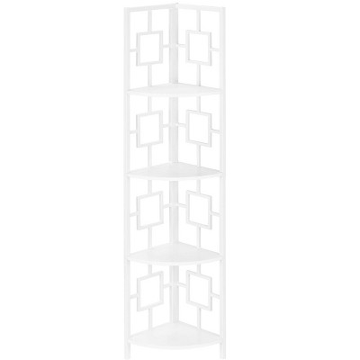 Vynxaria 62" White Corner Bookshelf - Modern 4-Tier Etagere for Office and Bedroom
