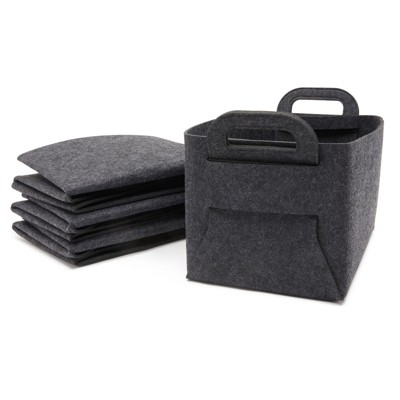 Juvale 4 Pack Felt Storage Baskets with Handles, Dark Gray (13.8 x 10.2 x 8.6 in)