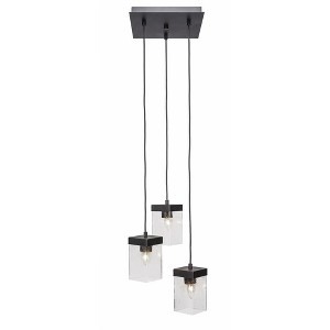 Toltec Lighting Nouvelle 3 - Light Pendant in  Espresso with 4" Square Clear Bubble Shade - 1 of 1