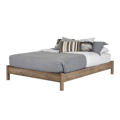 Full Weathered Oak Platform Bed with Underbed Storage