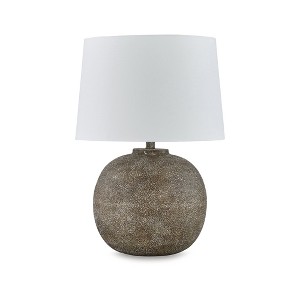 Signature Design by Ashley Neavesboro Farmhouse Metal Table Lamp with Fabric Shade, Antique Brown - 1 of 4