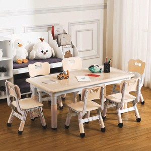 Kids Table and Chair Set, Height Adjustable Toddler Arts & Crafts Table and 6 Chair Set for Ages 2-10,Max 300lbs Kids Activity Art Table - 1 of 4