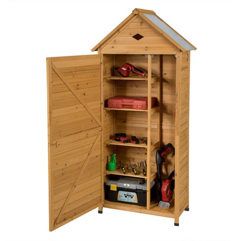 Costway Outdoor Storage Shed Lockable Wooden Garden Tool Storage Cabinet w/ Shelves