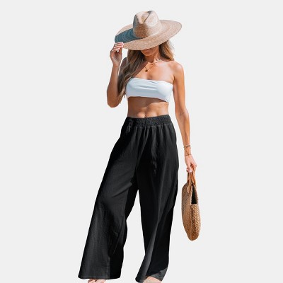 Women's Sunshine Smocked Wide Leg Pants - Cupshe-XS-Black