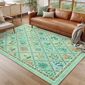 GustoWave Vintage Various sizes Floral Washbale Floor Cover Area Rug for Bedroom, Living Room, Light Green - 1 of 4