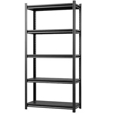 AOBABO 5-Tier Adjustable Open Freestanding Metal Storage Garage Wall Shelf in Black