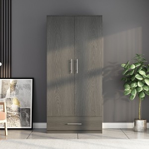 Famapy Double Door Wardrobe Clothes Organiser with Hanging Rod for Bedroom Use Black - 1 of 4