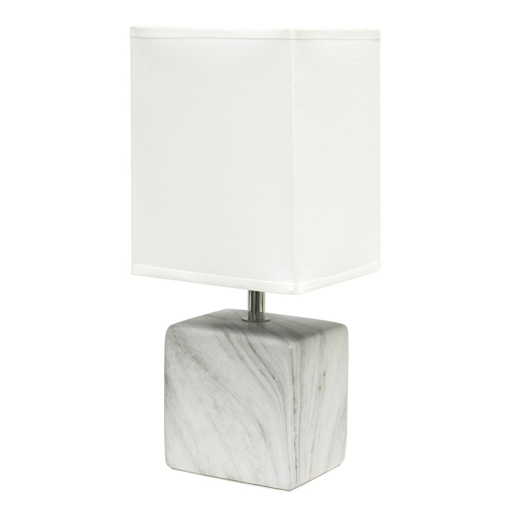 Photos - Floodlight / Garden Lamps Petite Marbled Ceramic Table Lamp with Fabric Shade Off-White - Simple Des