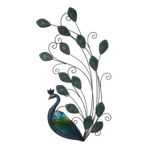 LuxenHome Blue and Green Peacock Metal and Glass Wall Decor, Indoor and Outdoor Decor.. - 1 of 4