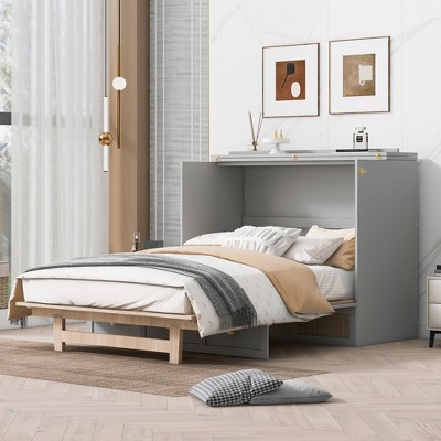 Full/Queen Size Foldable Wooden Murphy Bed Wall Bed Fame with Large Drawer- ModernLuxe