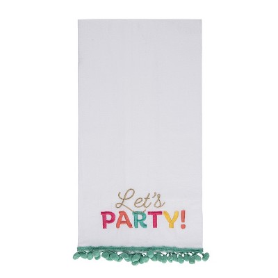 Totalee Gift Let’s Party! Pom Pom Tea Towel Cotton White