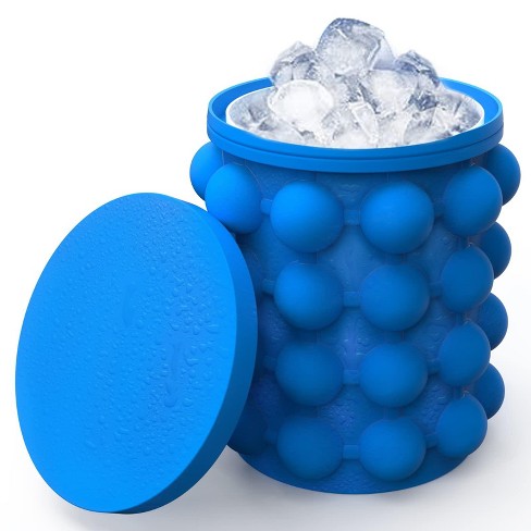 SKYCARPER Round Ice Cube Tray with Lid,Plastic Ice Cube Mold,Refrigerator Spherical Ice Box,Mini Ice Mold Kitchen Tools,1Pcs,Blue