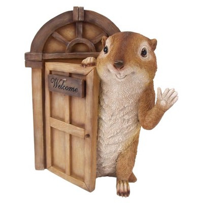 Hand-Painted Brown Resin Squirrel Welcome Door Sculpture