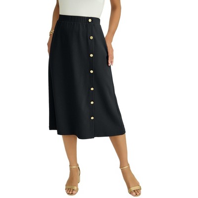 Jessica London Women's Plus Size Knit Crepe Side Button Midi Skirt