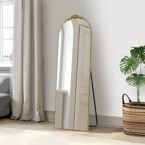 PexFix 23 in. W x 67 in. H Wood Frame Arched Floor Mirror Bedroom Living Room Wall Mirror in Gold - 1 of 4