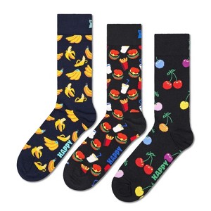 Happy Socks Adult Men and Women Crew Banana Fruits Food Socks in sustainable materials - 3pk in Color Navy - 1 of 4