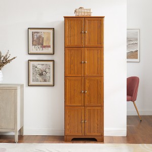 Freestanding Storage Cabinet, 72.4" Tall Floor Cabinet With 8 Doors And 4 Shelves, 4-tier Kitchen Pantry For Bathroom Kitchen Living Room, Wood - 1 of 4