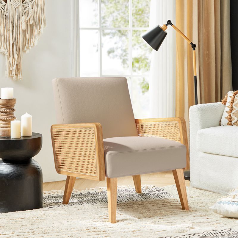 Chloé Cane Arm Chair with Wood Base Living Room Upholstered Accent Chair with Rattan Armrest | Karat Home, 3 of 12